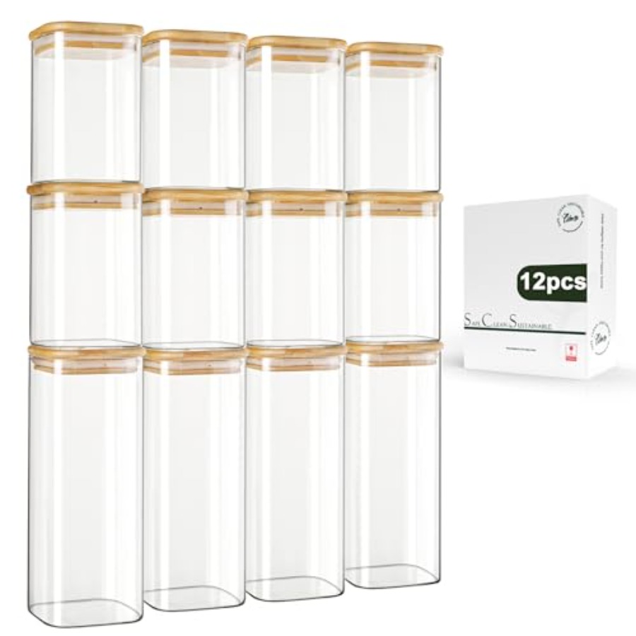 Food Storage Jars - مجموعة من 12 وعاء تخزين زجاجي