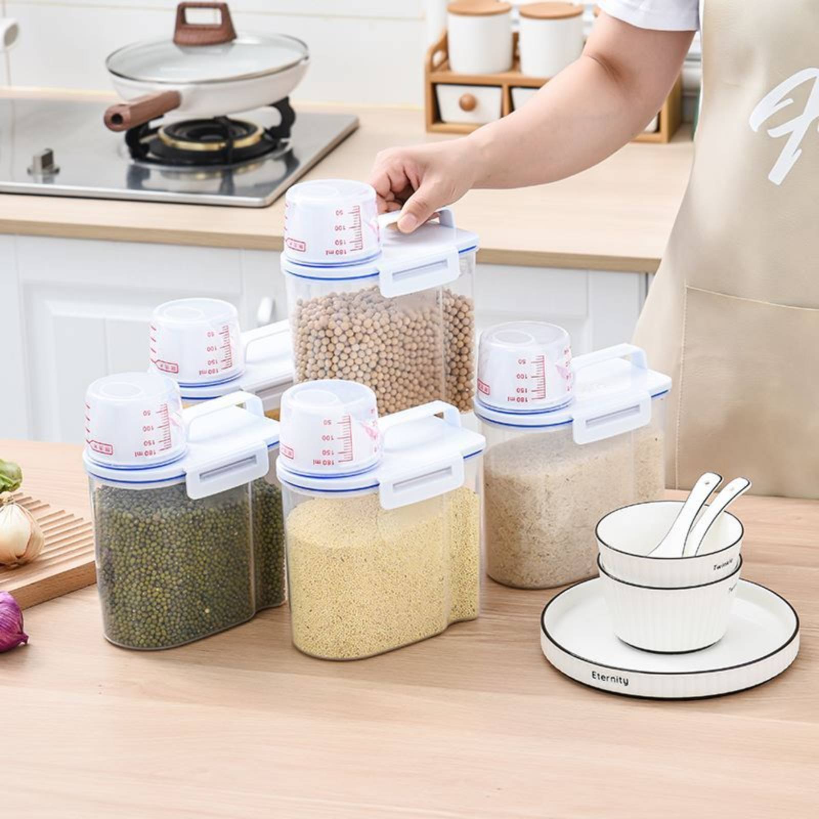 Food Storage And Organizer - حاوية تخزين الأرز الآمنة مع مقياس