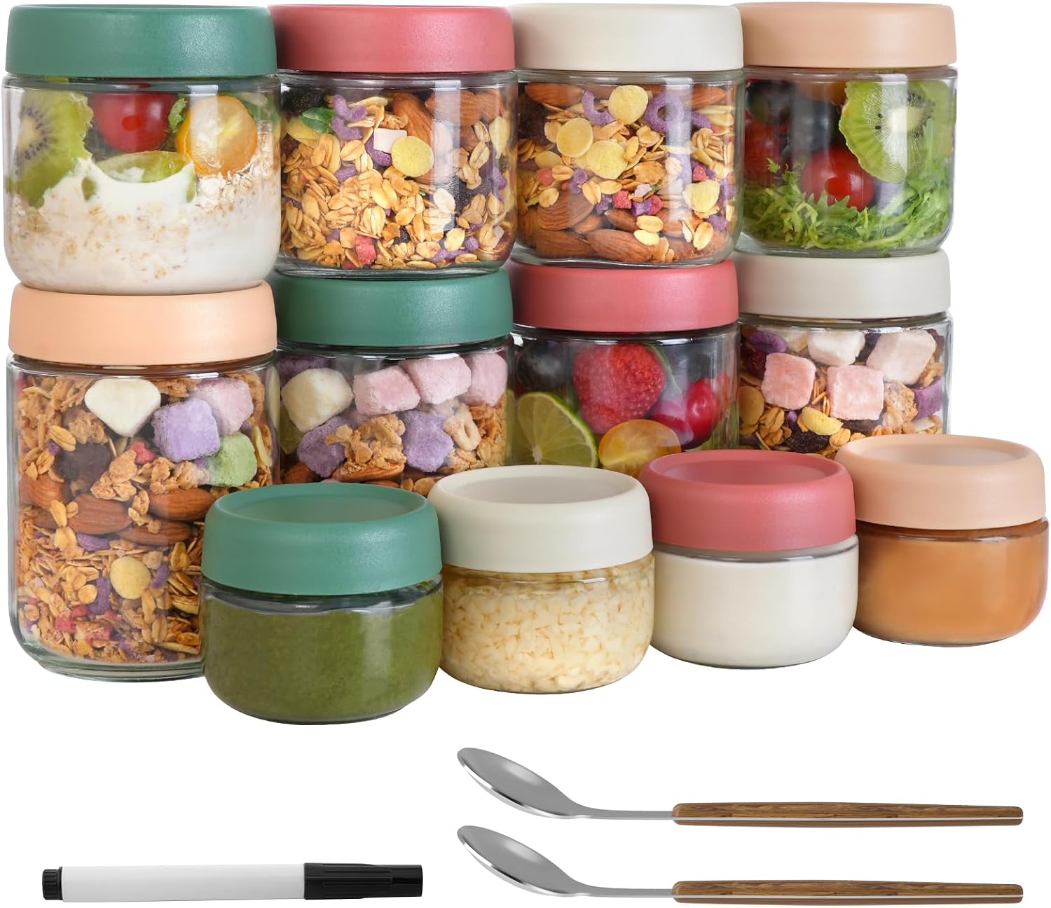 Food Storage Containers Glass - 12 عبوة من أوعية الشوفان الليلي