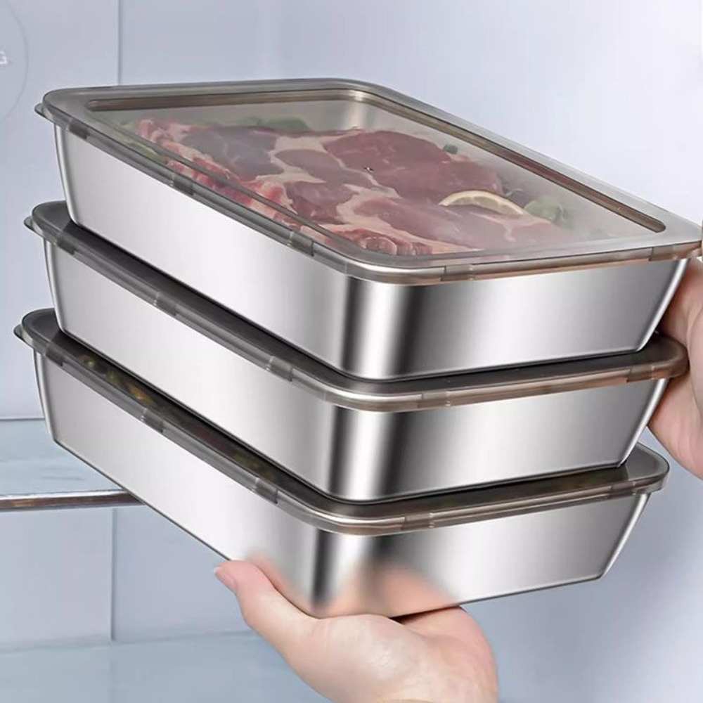 Food Storage Square Containers - صينية تقديم من الفولاذ المقاوم للصدأ