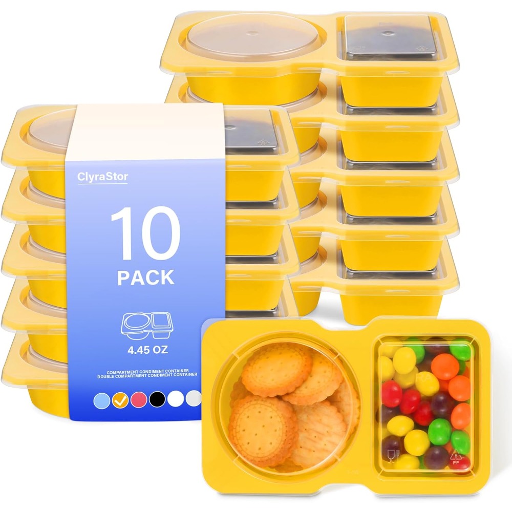 Food Storage Yellow - حاويات بلاستيكية للوجبات الخفيفة ذات قسمين
