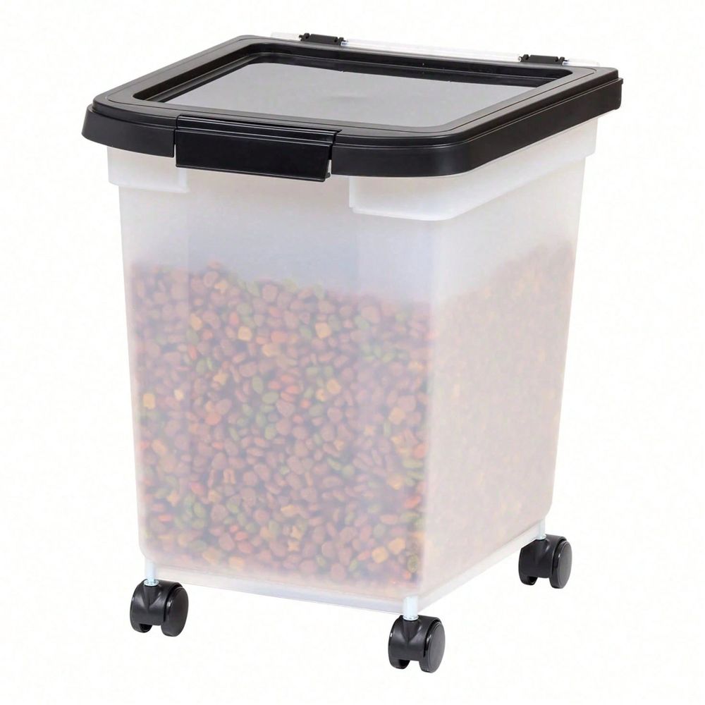 Food Storage For Dog - دلو تخزين بلاستيكي شفاف مزود بعجلات