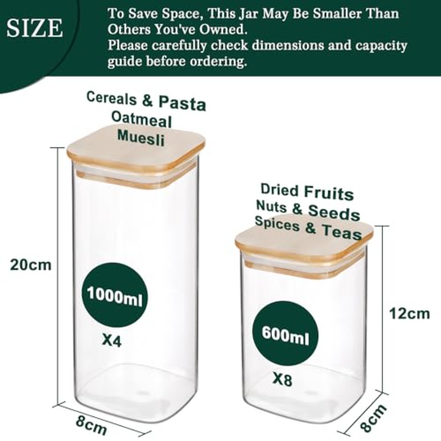 مجموعة من 12 وعاء تخزين زجاجي  - مراجعة Food Storage Jars وسعره