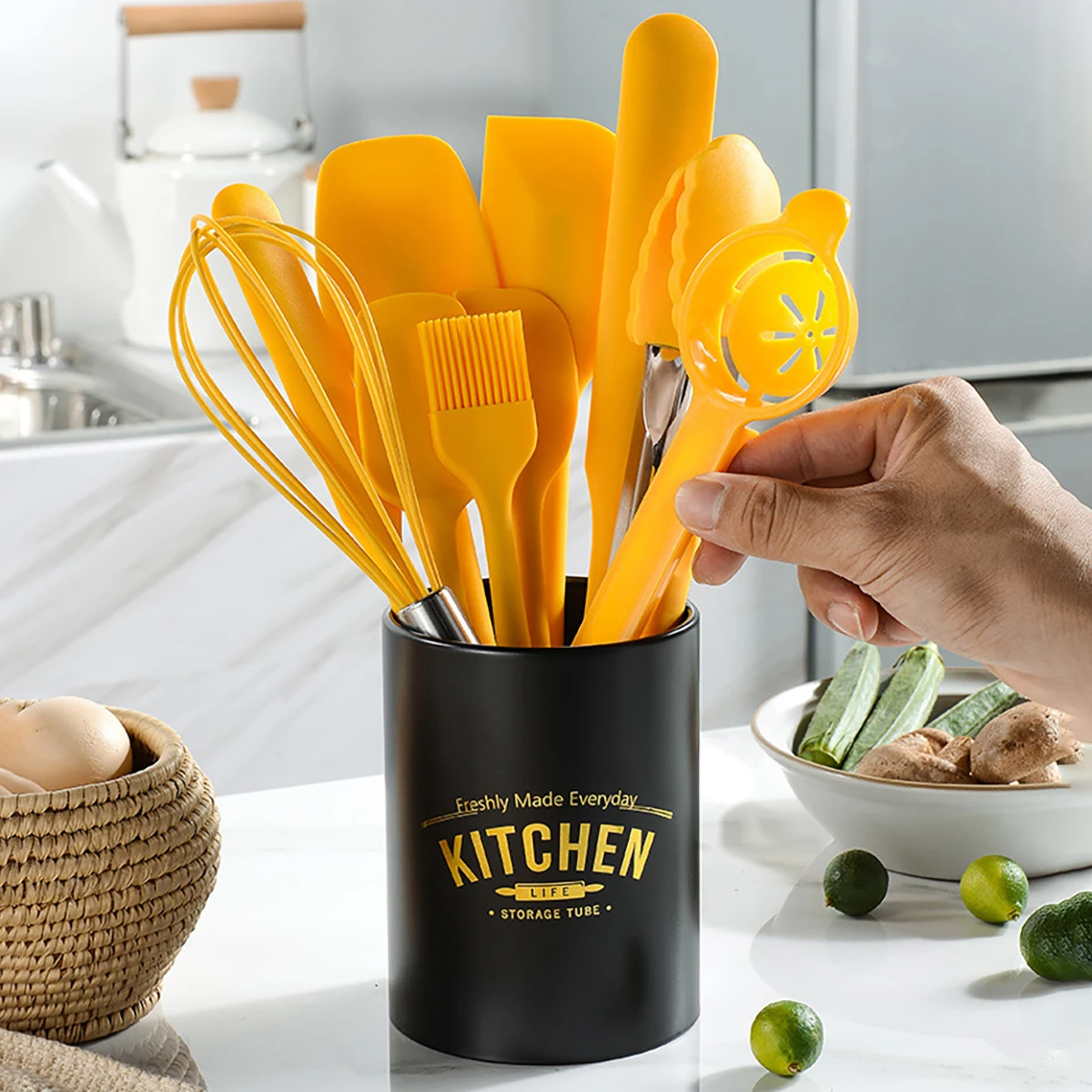 طقم أدوات مطبخ سيليكون أصفر 10 - مراجعة Food Storage Yellow وسعره