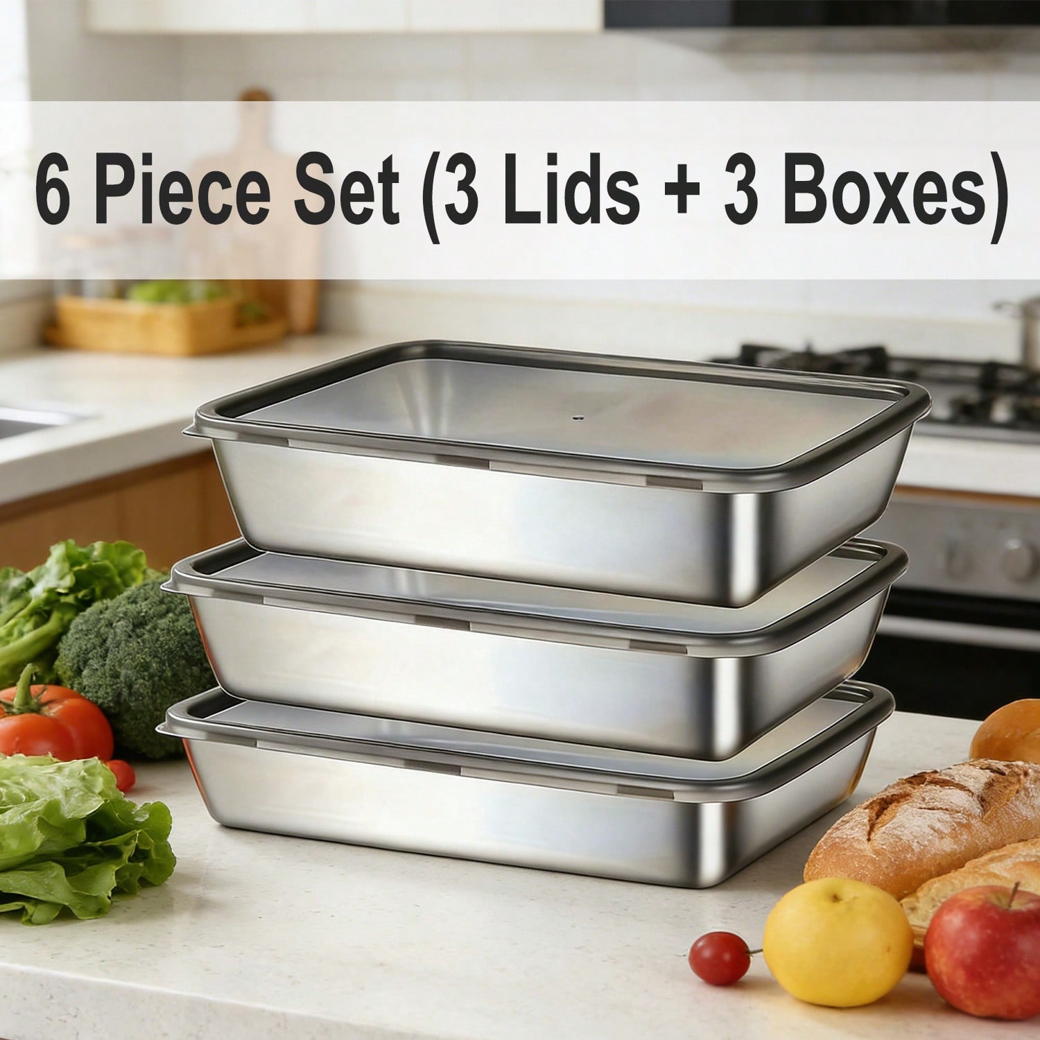 6 قطع (3 صناديق + 3 أغطية) من  - مراجعة Stainless Lunch Box وسعره
